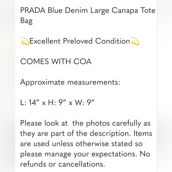 PRADA Blue Denim Large Canapa Tote Bag | EUC - Picture 11 of 11